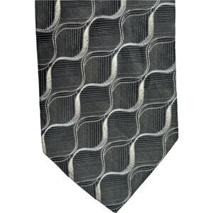 Pronto Uomo Silk Tie Brown Gray White Geometric Waves Men Necktie Italy 57"